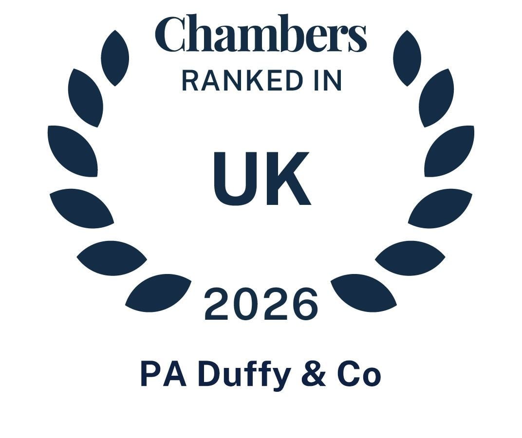 "P.A. Duffy & Co Solicitors" pripažinti "Chambers & Partners UK Legal Guide 2026